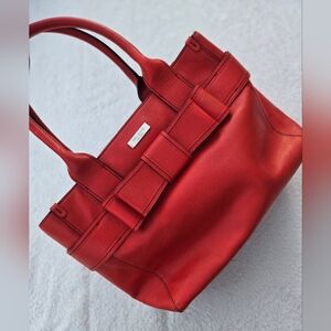 Kate Spade Red Orange Leather Bow Handbag